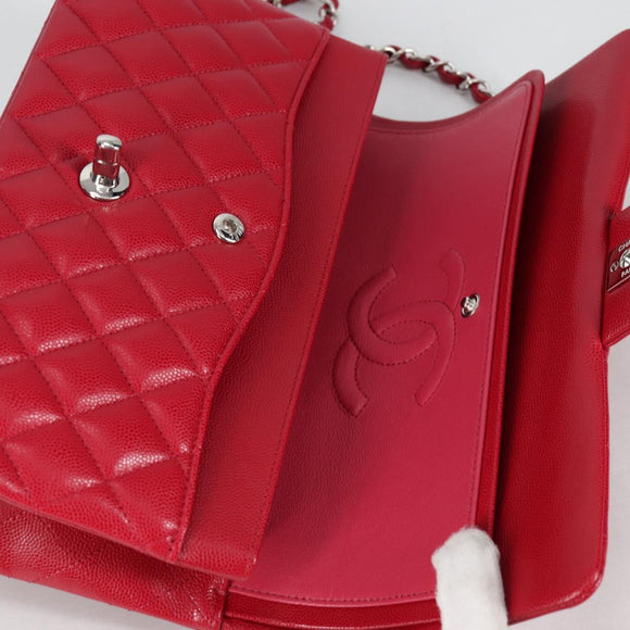 CHANEL Matelasse Chain Shoulder Bag Caviar Skin Red Silver CC Auth 138977M