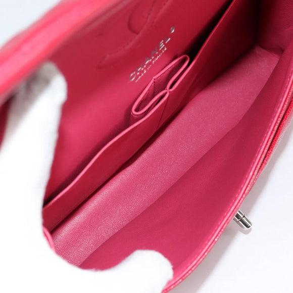 CHANEL Matelasse Chain Shoulder Bag Caviar Skin Red Silver CC Auth 138977M