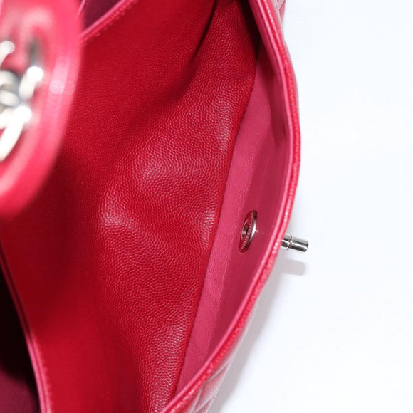 CHANEL Matelasse Chain Shoulder Bag Caviar Skin Red Silver CC Auth 138977M