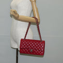 CHANEL Matelasse Chain Shoulder Bag Caviar Skin Red Silver CC Auth 138977M-30