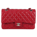 CHANEL Matelasse Chain Shoulder Bag Caviar Skin Red Silver CC Auth 138977M-13