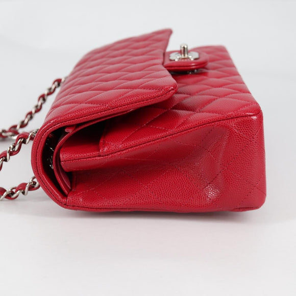 CHANEL Matelasse Chain Shoulder Bag Caviar Skin Red Silver CC Auth 138977M