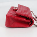 CHANEL Matelasse Chain Shoulder Bag Caviar Skin Red Silver CC Auth 138977M-4