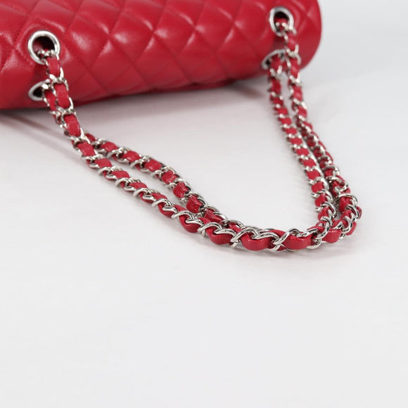 CHANEL Matelasse Chain Shoulder Bag Caviar Skin Red Silver CC Auth 138977M
