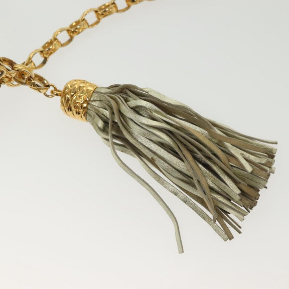 CHANEL Matelasse Chain Shoulder Bag Lamb Skin Champagne Gold CC Auth 138978