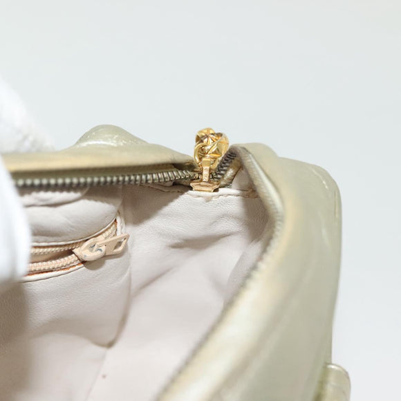 CHANEL Matelasse Chain Shoulder Bag Lamb Skin Champagne Gold CC Auth 138978