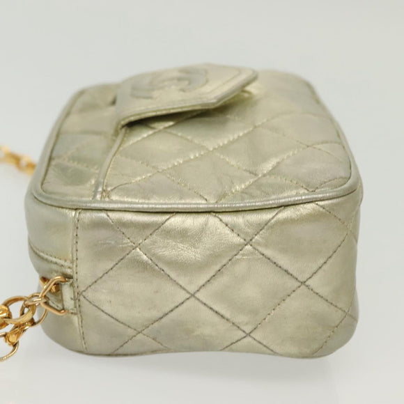 CHANEL Matelasse Chain Shoulder Bag Lamb Skin Champagne Gold CC Auth 138978