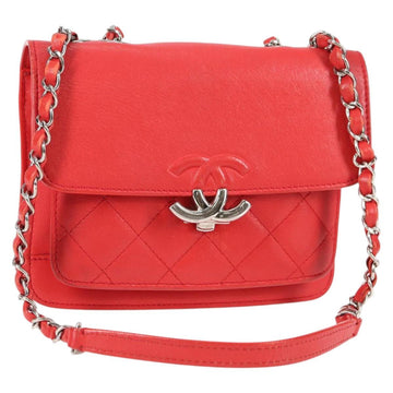 CHANEL Matelasse Chain Shoulder Bag Leather Red Silver CC Auth 138980A