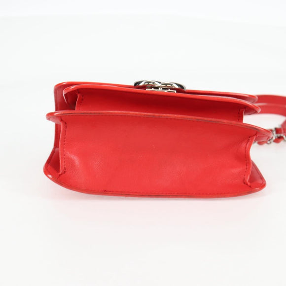 CHANEL Matelasse Chain Shoulder Bag Leather Red Silver CC Auth 138980A