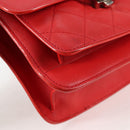 CHANEL Matelasse Chain Shoulder Bag Leather Red Silver CC Auth 138980A-11