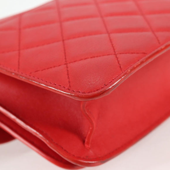 CHANEL Matelasse Chain Shoulder Bag Leather Red Silver CC Auth 138980A