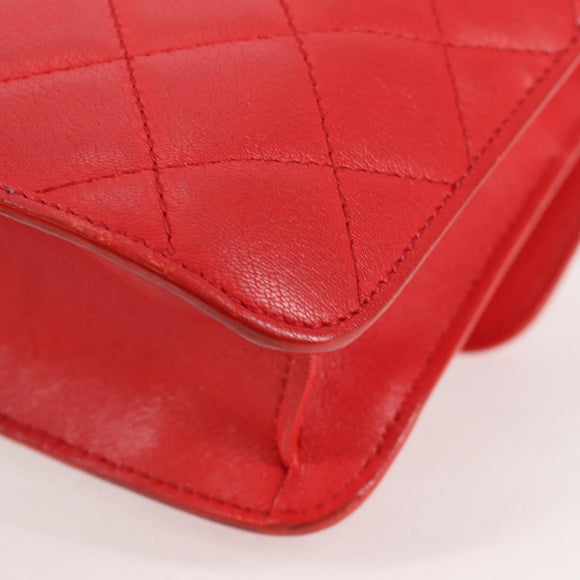 CHANEL Matelasse Chain Shoulder Bag Leather Red Silver CC Auth 138980A