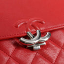 CHANEL Matelasse Chain Shoulder Bag Leather Red Silver CC Auth 138980A-15
