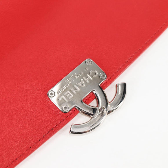 CHANEL Matelasse Chain Shoulder Bag Leather Red Silver CC Auth 138980A