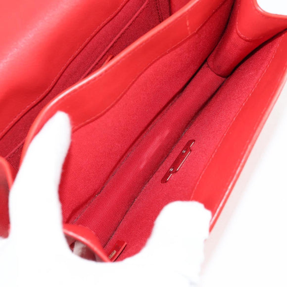 CHANEL Matelasse Chain Shoulder Bag Leather Red Silver CC Auth 138980A