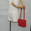 CHANEL Matelasse Chain Shoulder Bag Leather Red Silver CC Auth 138980A-26