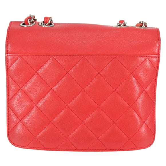 CHANEL Matelasse Chain Shoulder Bag Leather Red Silver CC Auth 138980A