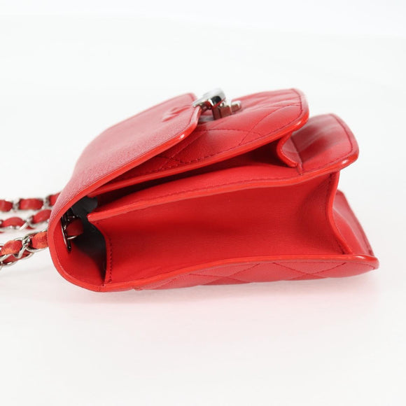 CHANEL Matelasse Chain Shoulder Bag Leather Red Silver CC Auth 138980A