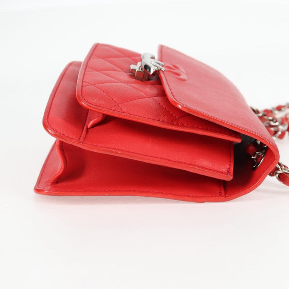 CHANEL Matelasse Chain Shoulder Bag Leather Red Silver CC Auth 138980A