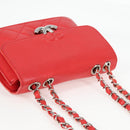 CHANEL Matelasse Chain Shoulder Bag Leather Red Silver CC Auth 138980A-6