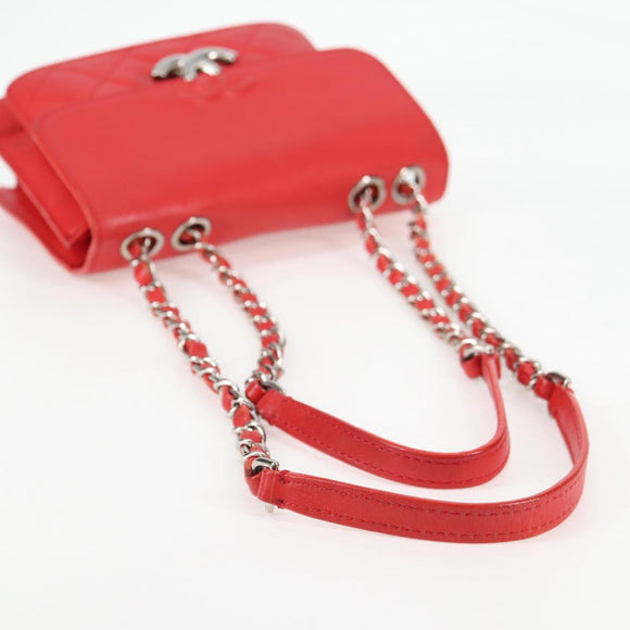 CHANEL Matelasse Chain Shoulder Bag Leather Red Silver CC Auth 138980A