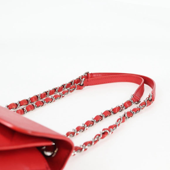 CHANEL Matelasse Chain Shoulder Bag Leather Red Silver CC Auth 138980A
