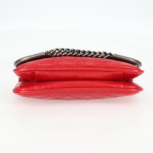 CHANEL Matelasse Chain Shoulder Bag Leather Red Silver CC Auth 138982A
