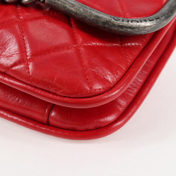 CHANEL Matelasse Chain Shoulder Bag Leather Red Silver CC Auth 138982A