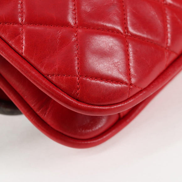 CHANEL Matelasse Chain Shoulder Bag Leather Red Silver CC Auth 138982A