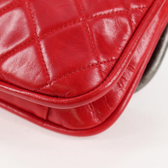 CHANEL Matelasse Chain Shoulder Bag Leather Red Silver CC Auth 138982A