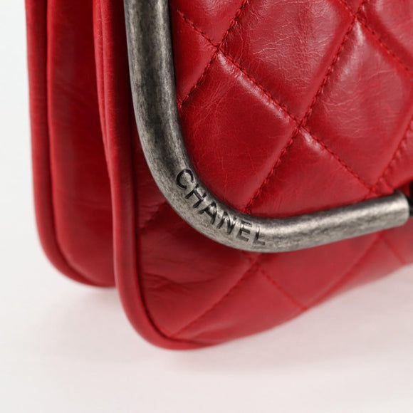 CHANEL Matelasse Chain Shoulder Bag Leather Red Silver CC Auth 138982A