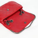 CHANEL Matelasse Chain Shoulder Bag Leather Red Silver CC Auth 138982A-17
