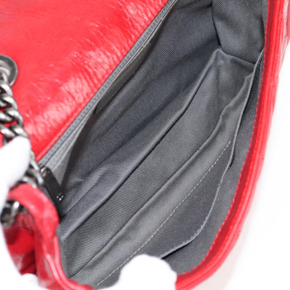 CHANEL Matelasse Chain Shoulder Bag Leather Red Silver CC Auth 138982A