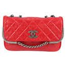 CHANEL Matelasse Chain Shoulder Bag Leather Red Silver CC Auth 138982A-2