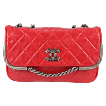 CHANEL Matelasse Chain Shoulder Bag Leather Red Silver CC Auth 138982A - 0