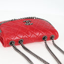 CHANEL Matelasse Chain Shoulder Bag Leather Red Silver CC Auth 138982A-6