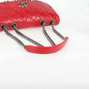 CHANEL Matelasse Chain Shoulder Bag Leather Red Silver CC Auth 138982A-7