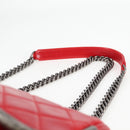 CHANEL Matelasse Chain Shoulder Bag Leather Red Silver CC Auth 138982A-9