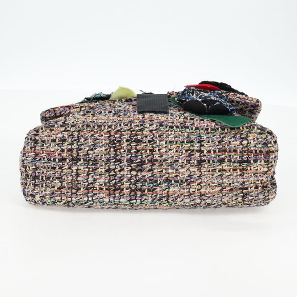 CHANEL Matelasse Camellia Chain Bag Tweed Multicolor Silver CC Auth 138988SM