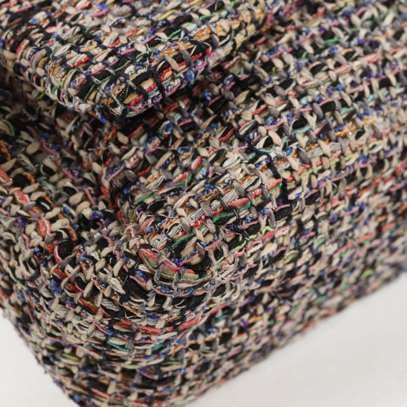 CHANEL Matelasse Camellia Chain Bag Tweed Multicolor Silver CC Auth 138988A