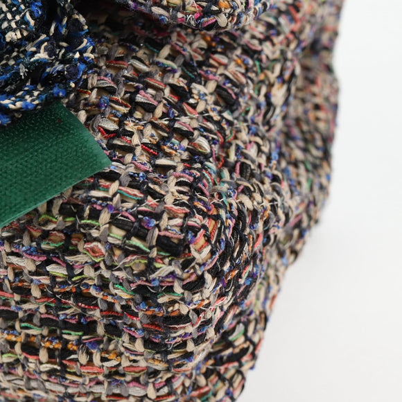 CHANEL Matelasse Camellia Chain Bag Tweed Multicolor Silver CC Auth 138988A