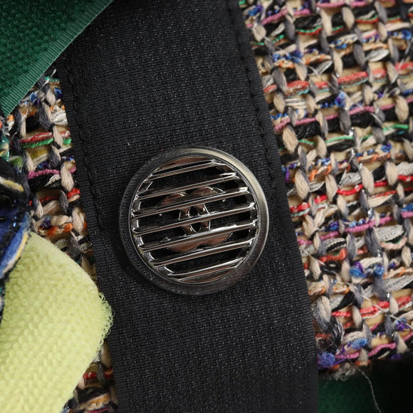 CHANEL Matelasse Camellia Chain Bag Tweed Multicolor Silver CC Auth 138988A