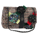 CHANEL Matelasse Camellia Chain Bag Tweed Multicolor Silver CC Auth 138988SM-1