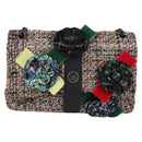 CHANEL Matelasse Camellia Chain Bag Tweed Multicolor Silver CC Auth 138988A-13