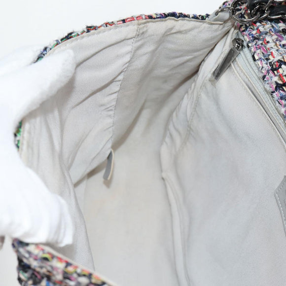 CHANEL Matelasse Camellia Chain Bag Tweed Multicolor Silver CC Auth 138988A