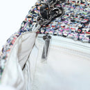 CHANEL Matelasse Camellia Chain Bag Tweed Multicolor Silver CC Auth 138988A-25