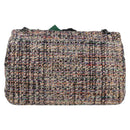 CHANEL Matelasse Camellia Chain Bag Tweed Multicolor Silver CC Auth 138988A-2