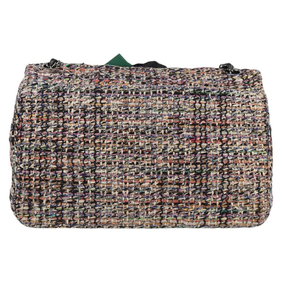 CHANEL Matelasse Camellia Chain Bag Tweed Multicolor Silver CC Auth 138988A