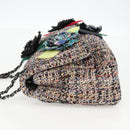 CHANEL Matelasse Camellia Chain Bag Tweed Multicolor Silver CC Auth 138988SM-3