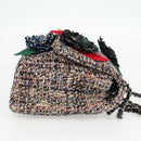 CHANEL Matelasse Camellia Chain Bag Tweed Multicolor Silver CC Auth 138988A-4